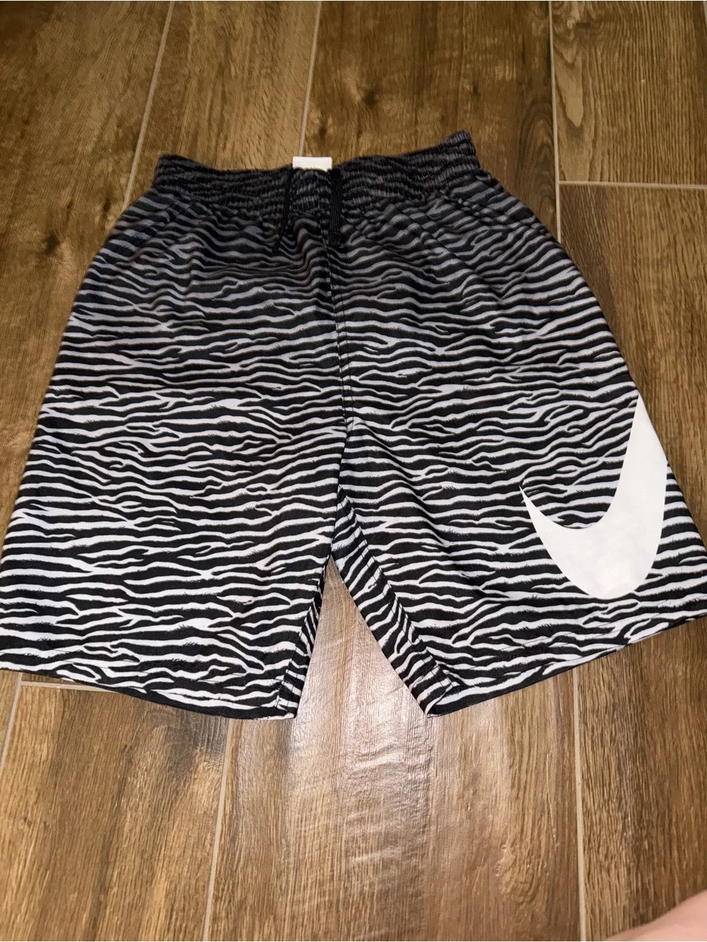 Nike Black and White Zebra Print Kids' Shorts with Large Swoosh